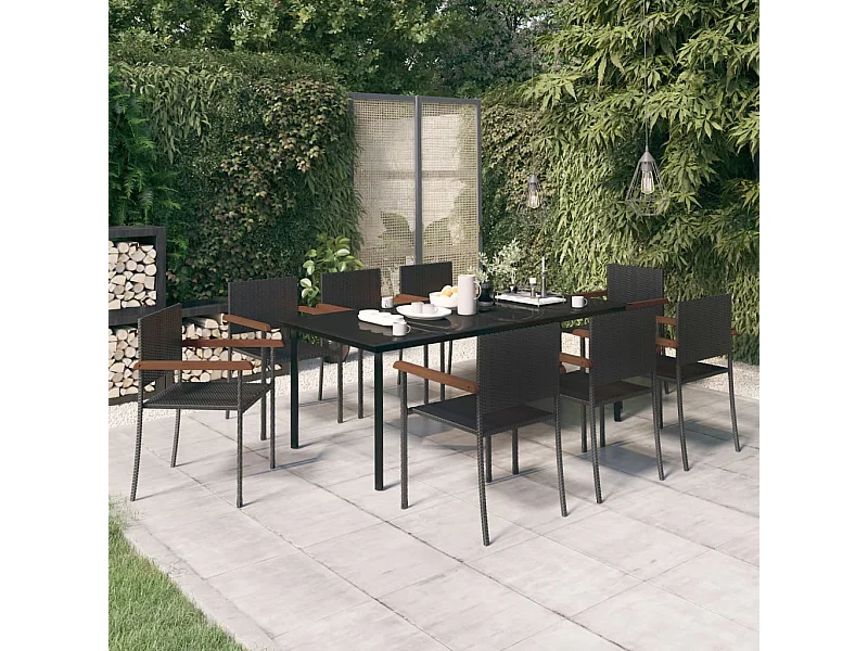 9 peças conjunto de jantar para jardim preto
