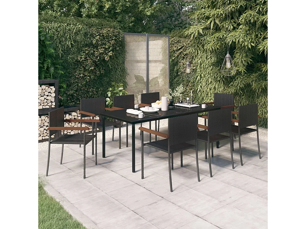 9 peças conjunto de jantar para jardim preto