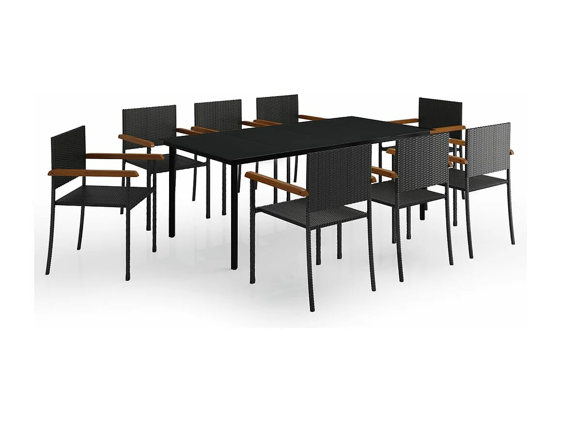 Juego de comedor para jardín 9 piezas negro