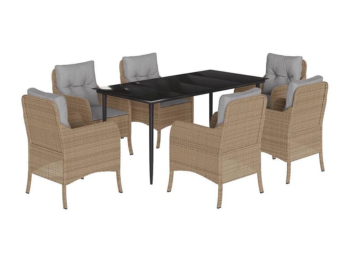 Set comedor de jardín 7 piezas con cojines ratán sintético beige