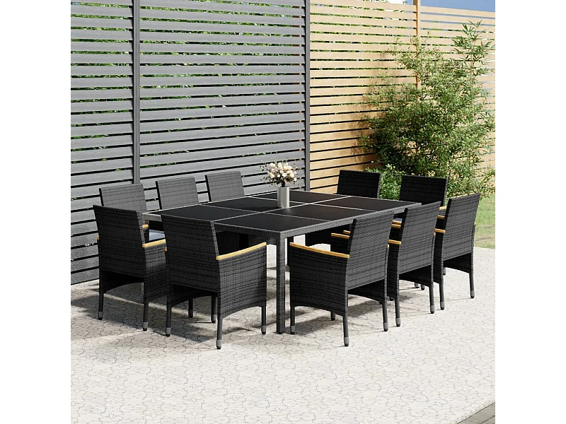 Juego de comedor de jardín 11 piezas ratán sintético gris