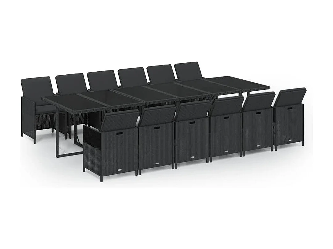 Set comedor de jardín 13 piezas con cojines ratán sintético negro