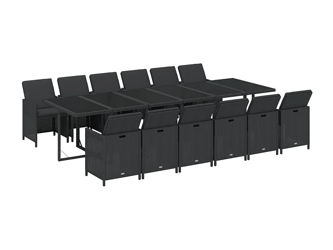 Set comedor de jardín 13 piezas con cojines ratán sintético negro