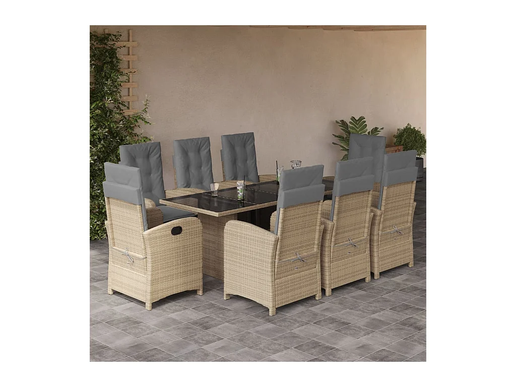 Ensemble à manger de jardin et coussins 9 pièces mélange beige