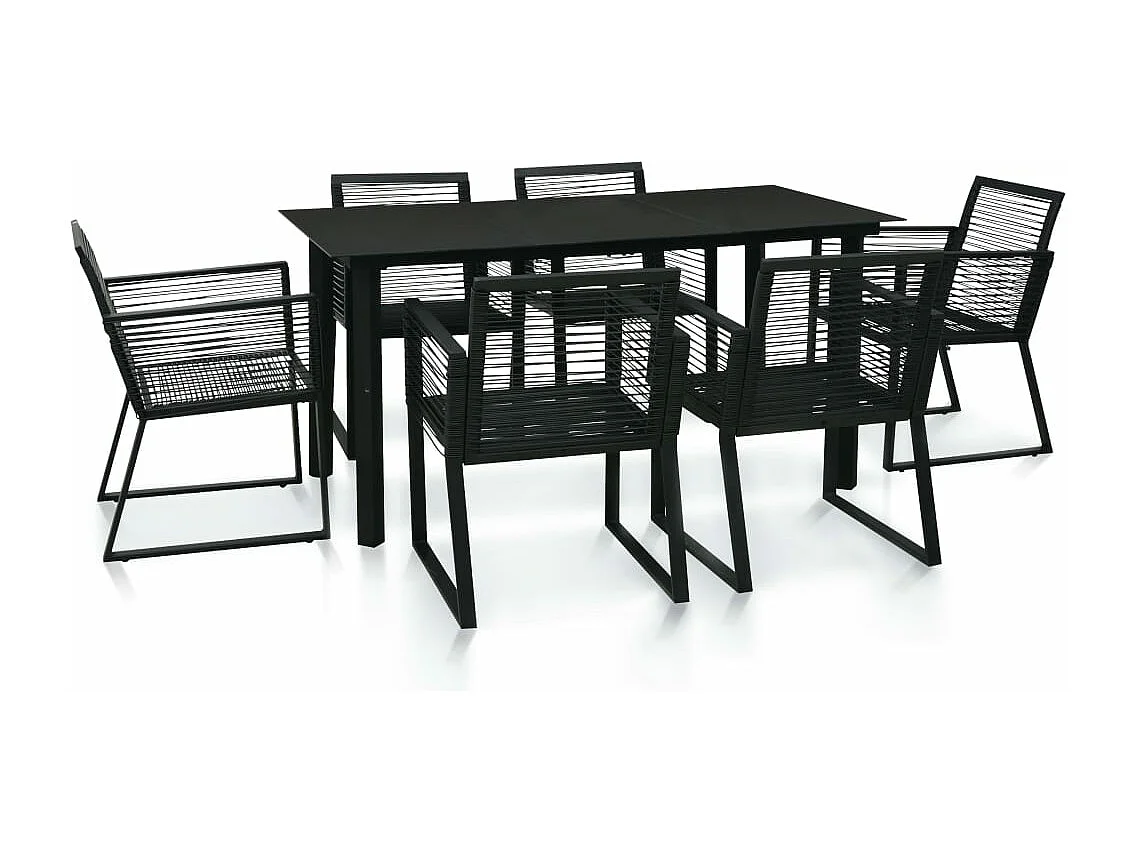 Mobilier à dîner d'extérieur 7 pièces Rotin PVC Noir