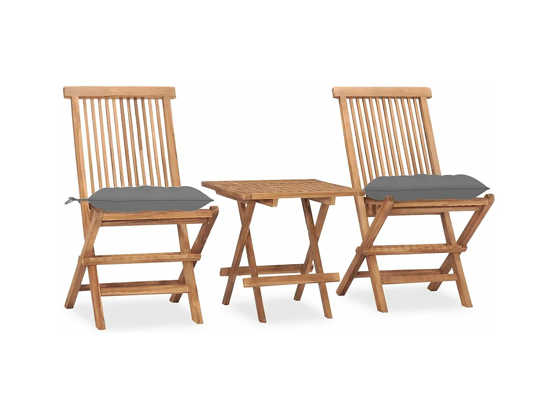 Mobilier à dîner d'extérieur pliable avec coussin 3 pièces Teck