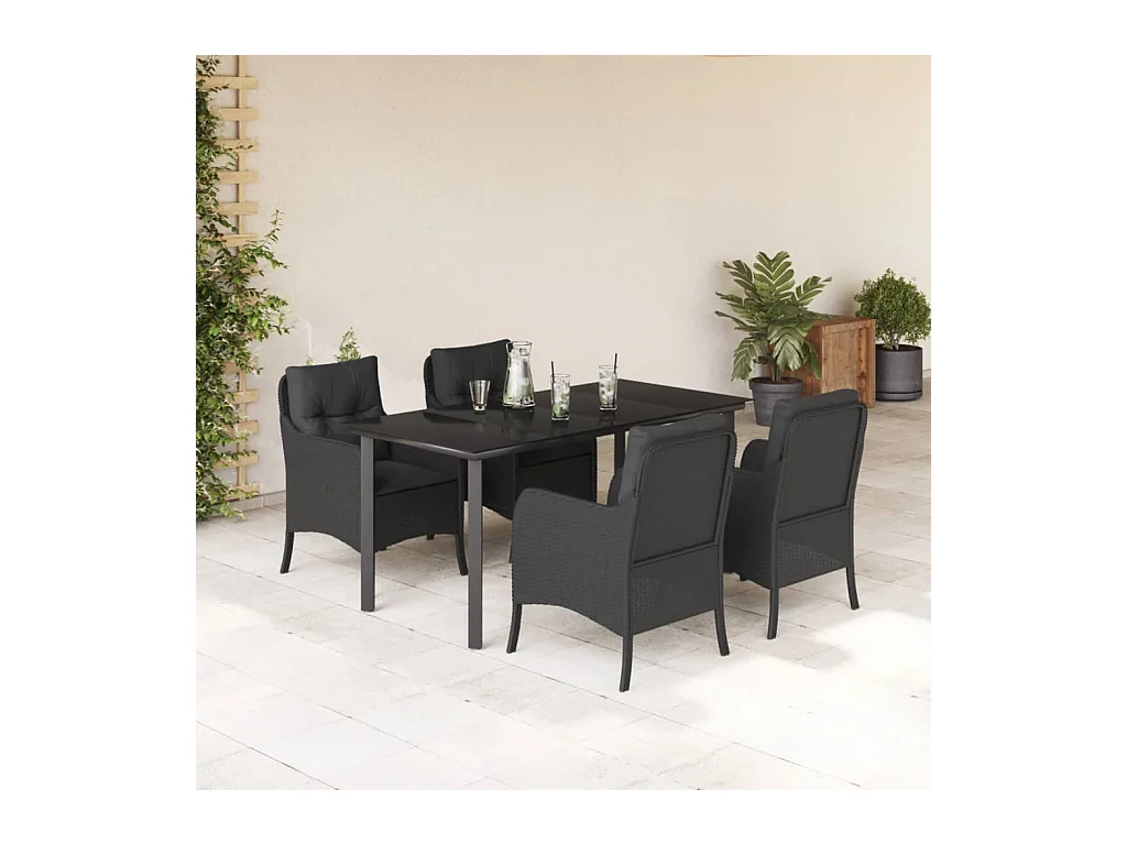 Set de muebles jardín 5 piezas con cojines ratán sintético negro