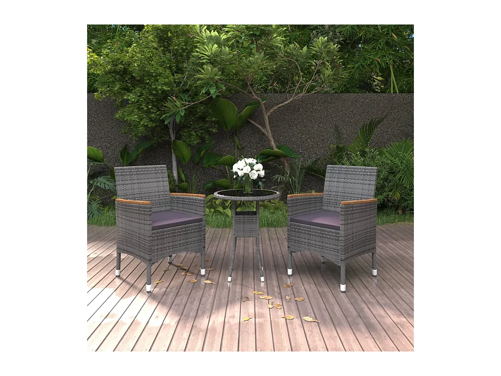 Mobilier à dîner de jardin 3 pièces Résine tressée Gris