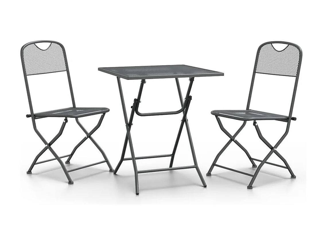 Set de comedor de jardín 3 piezas malla metal expandido antracita