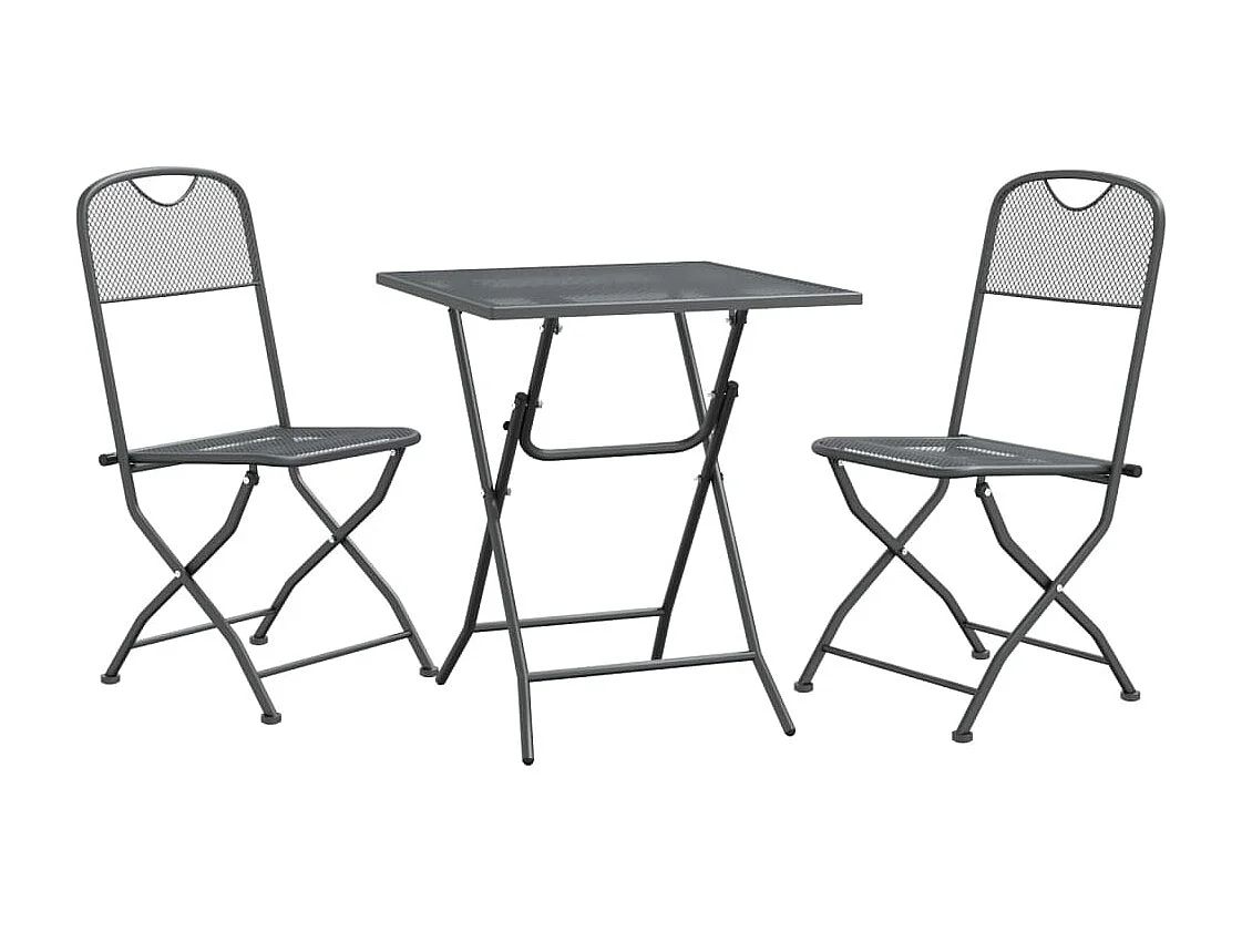 Set de comedor de jardín 3 piezas malla metal expandido antracita