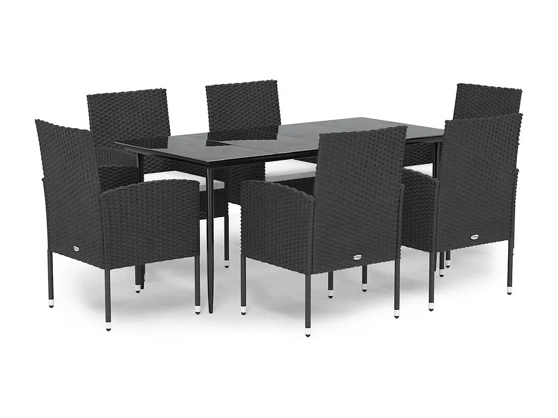 7 peças conjunto de jantar p/ jardim c/ almofadões vime PE preto