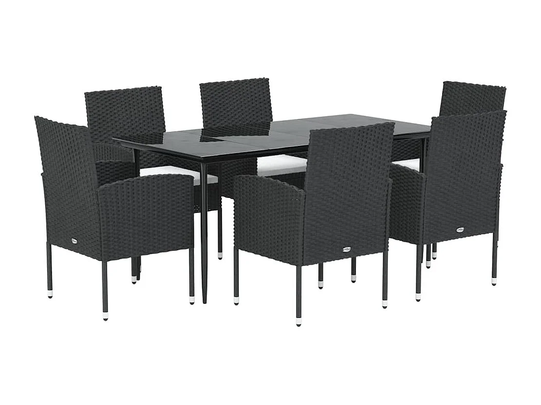 7 peças conjunto de jantar p/ jardim c/ almofadões vime PE preto