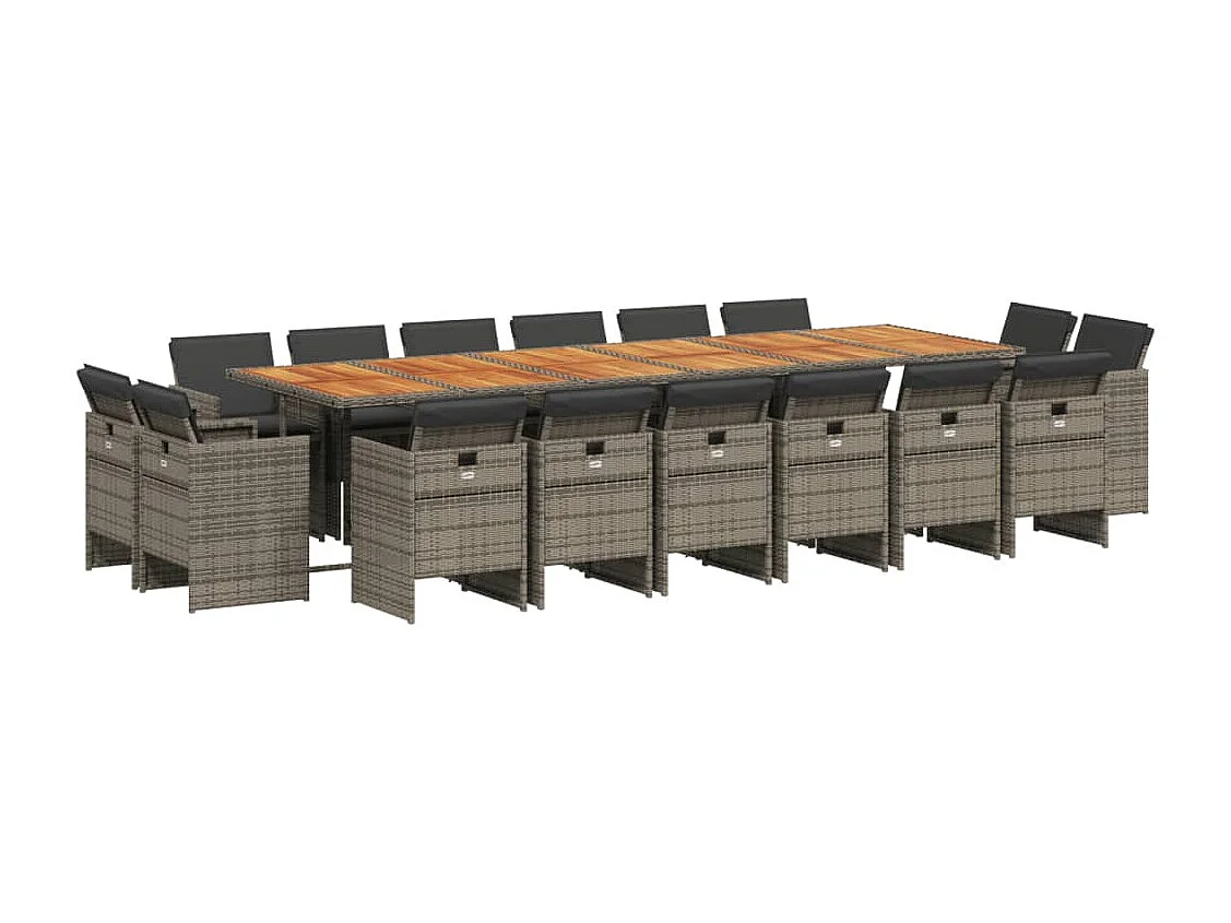 17-delige Tuinset met kussens poly rattan grijs