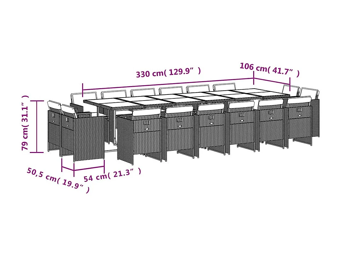 17-delige Tuinset met kussens poly rattan grijs