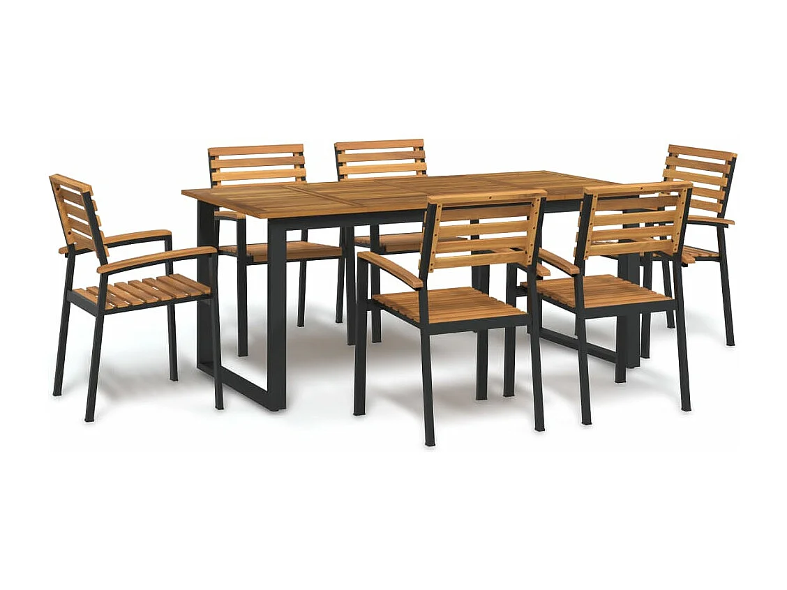 Ensemble à manger de jardin 7 pièces bois d'acacia solide et métal