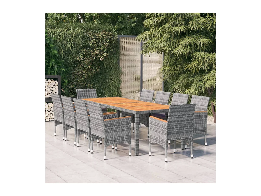 Juego de comedor de jardín 11 piezas ratán sintético gris