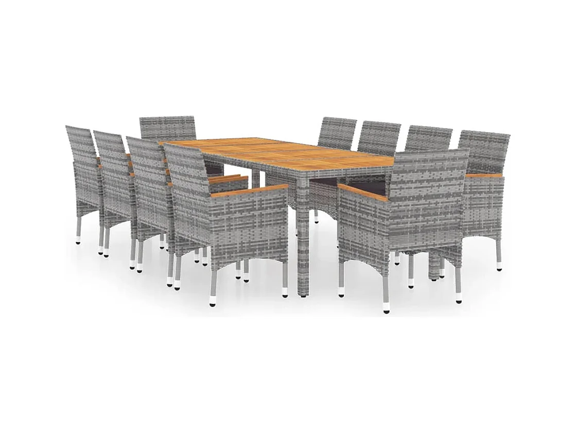 Juego de comedor de jardín 11 piezas ratán sintético gris