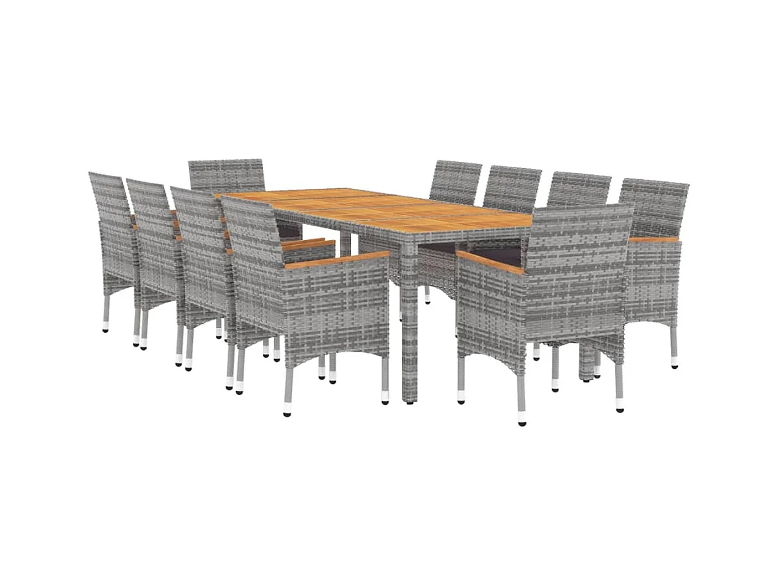 Juego de comedor de jardín 11 piezas ratán sintético gris