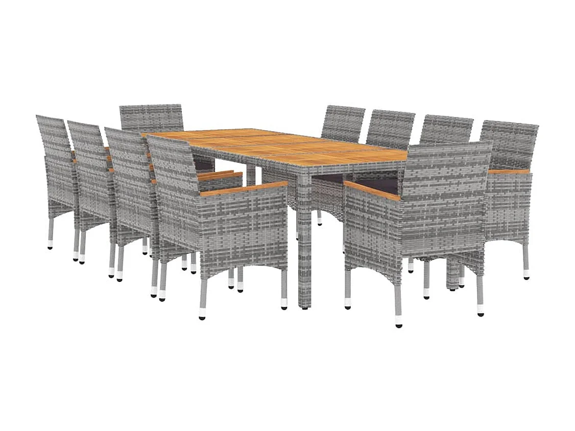 Juego de comedor de jardín 11 piezas ratán sintético gris