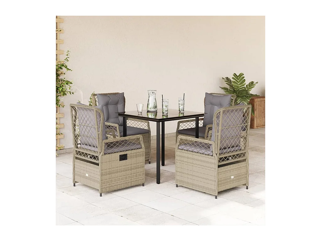 Ensemble à manger de jardin avec coussins 5 pièces Beige poly rotin