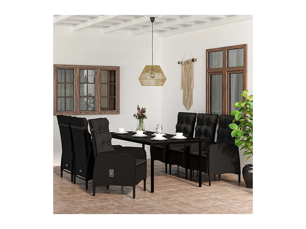 Mobilier de salle à manger de jardin avec coussins 7 pièces Noir