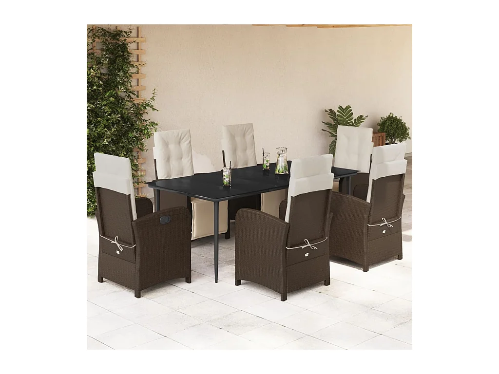 7-delige Tuinset met kussens poly rattan bruin