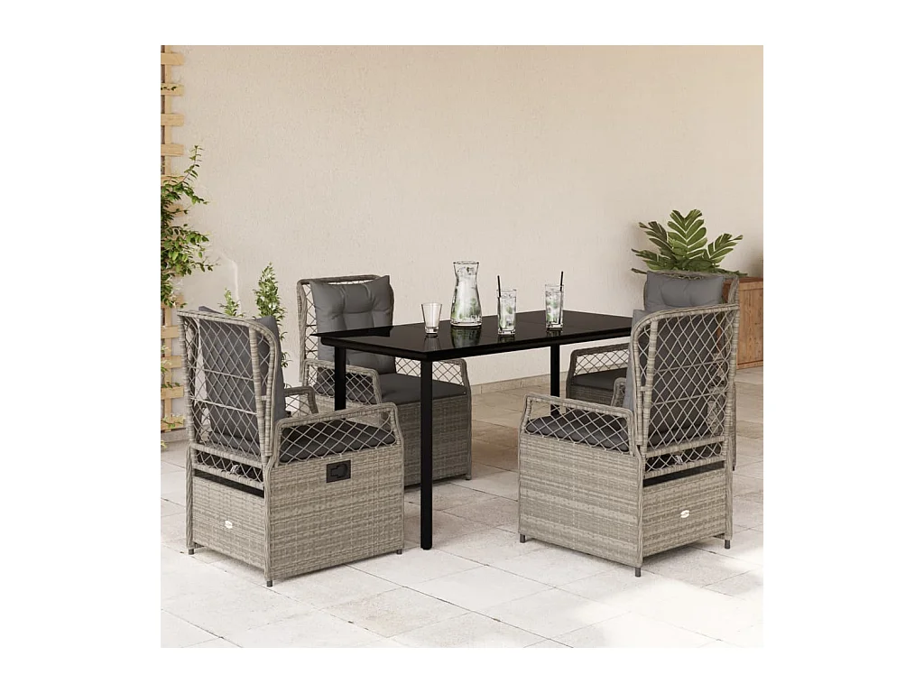 5 peças conjunto de jantar p/ jardim c/ almofadões cinzento claro