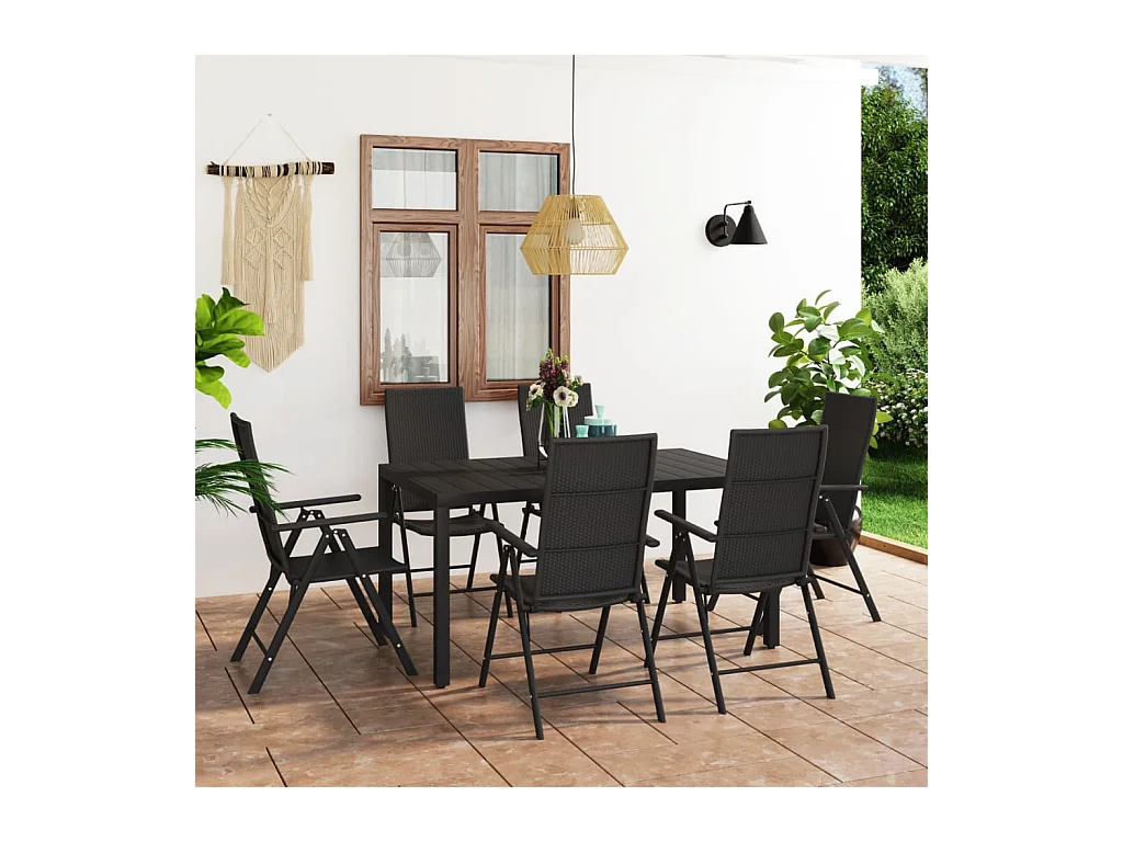 Ensemble de salle à manger de jardin 7 pièces Noir
