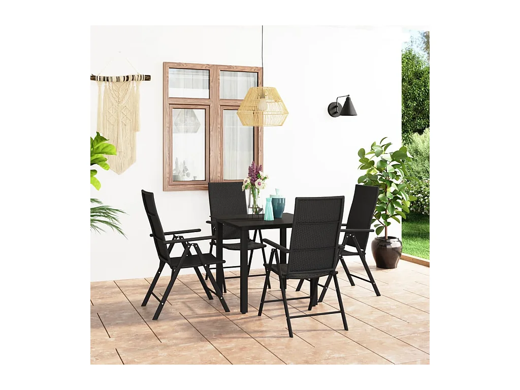 Ensemble de salle à manger de jardin 5 pièces Noir