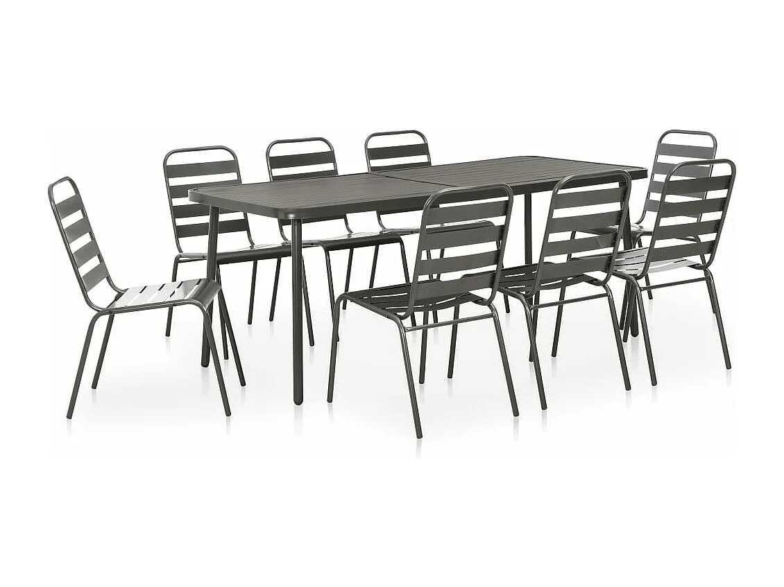 Mobilier de salle à manger d'extérieur 9 pièces Acier Gris foncé