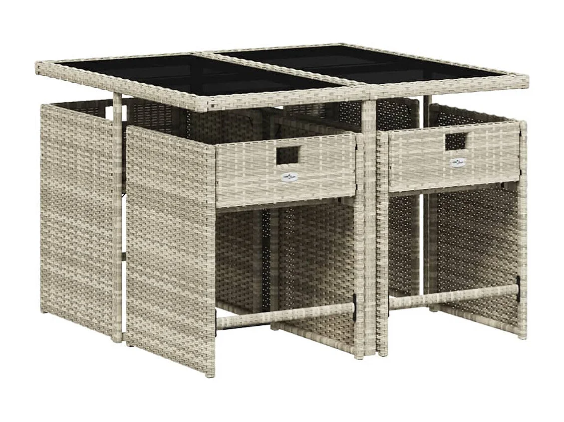 Ensemble à manger de jardin et coussins 5 pièces gris clair rotin