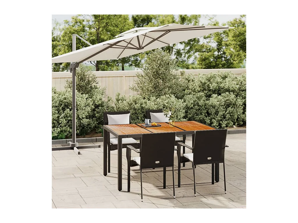 Mobilier à dîner de jardin et coussins 5 pièces Noir Résine tressée