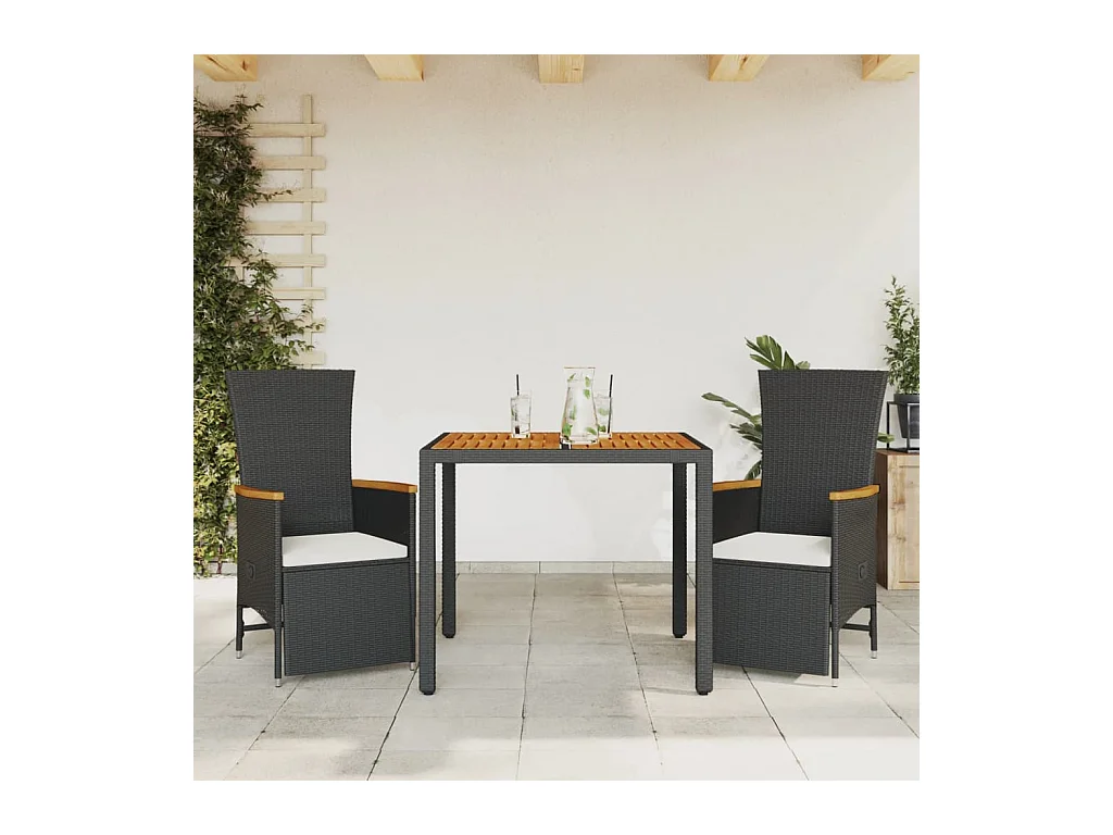 Ensemble à manger de jardin avec coussins 3 pièces Noir
