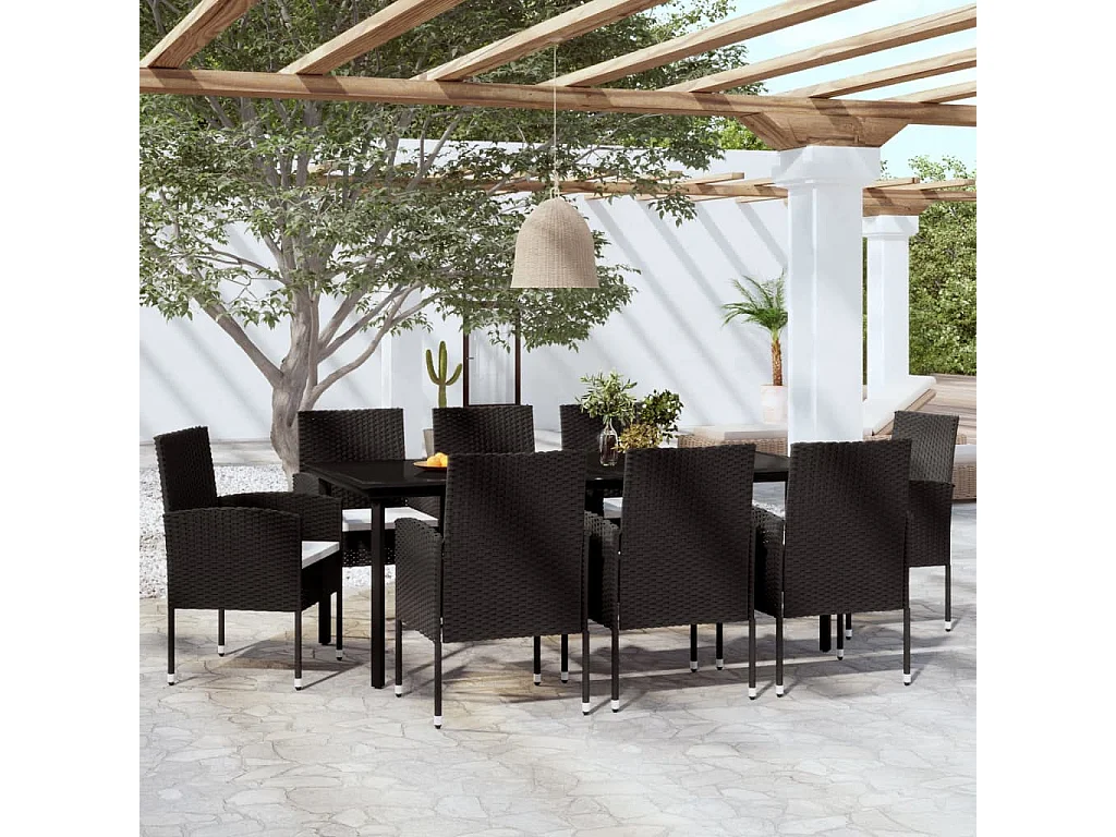 Juego de comedor para jardín 9 piezas negro