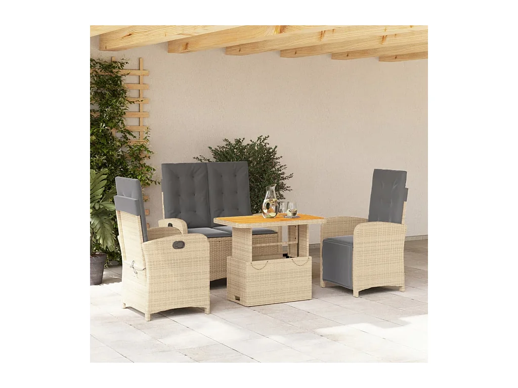 Ensemble à manger de jardin coussins 4 pièces beige résine tressée