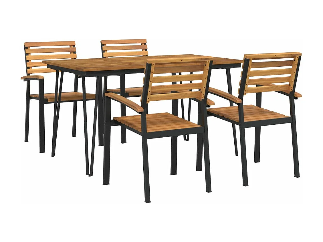 Juego de comedor de jardín 5 piezas madera maciza acacia y metal