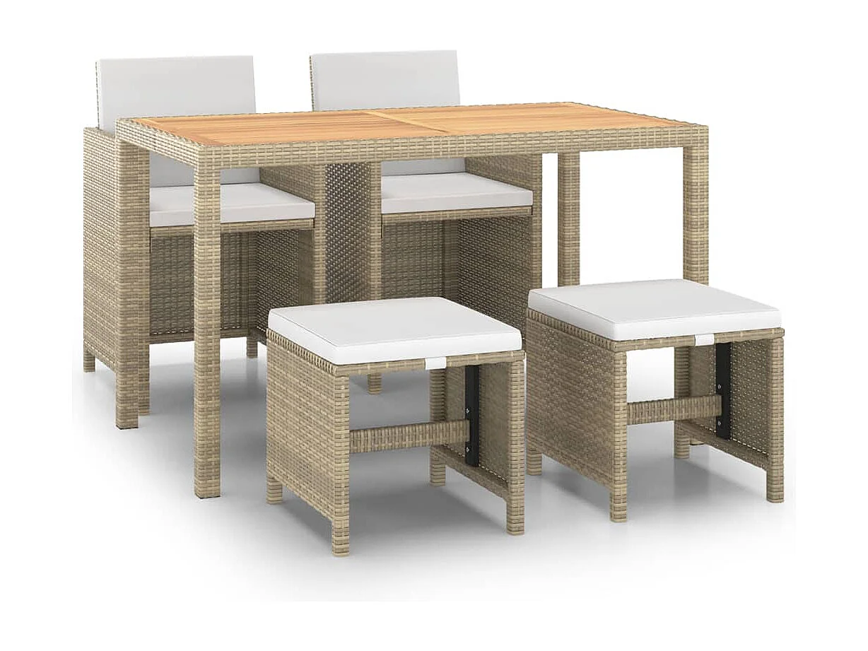 Set comedor de jardín 5 piezas con cojines ratán sintético beige