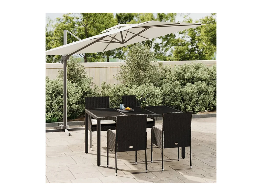 Mobilier à dîner de jardin et coussins 5 pièces Noir Résine tressée