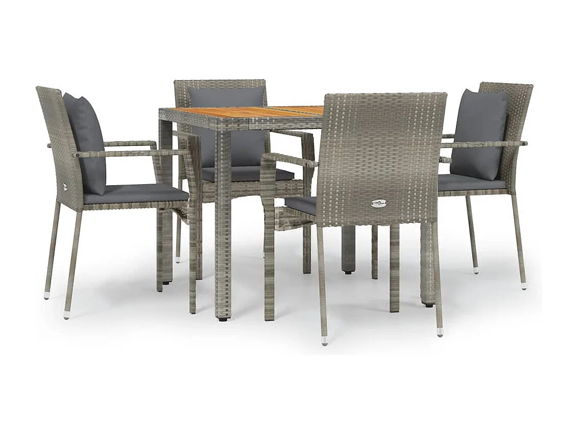 Set comedor de jardín 5 piezas con cojines ratán sintético gris