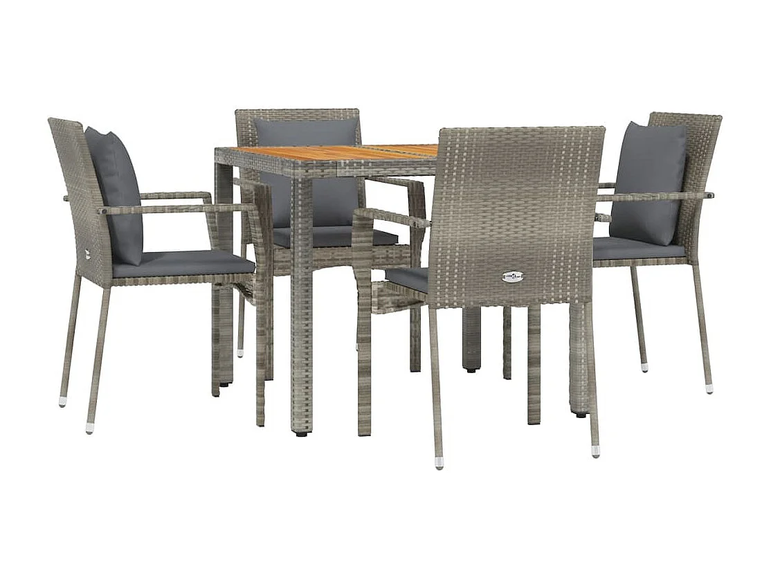 Set comedor de jardín 5 piezas con cojines ratán sintético gris