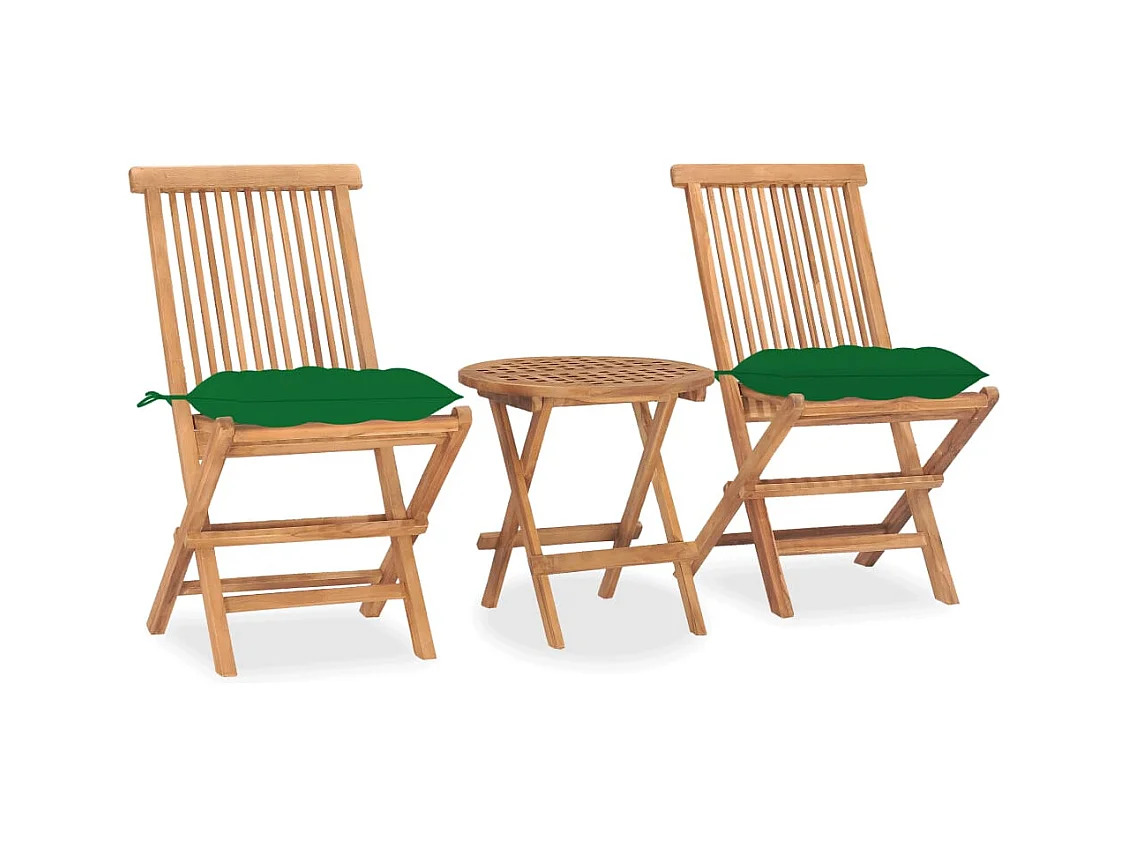 Mobilier à dîner d'extérieur pliable avec coussin 3 pièces Teck