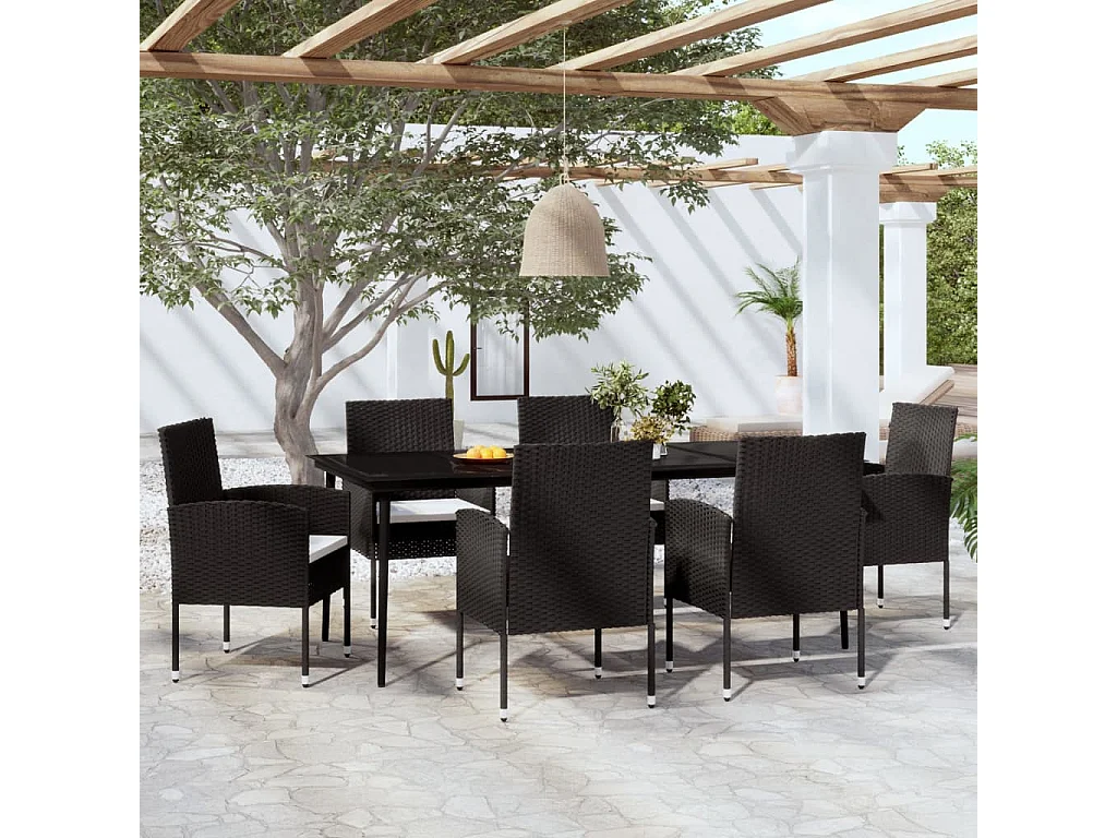 Ensemble de salle à manger de jardin 7 pièces Noir