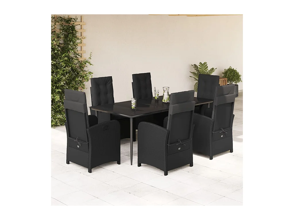 7-delige Tuinset met kussens poly rattan zwart