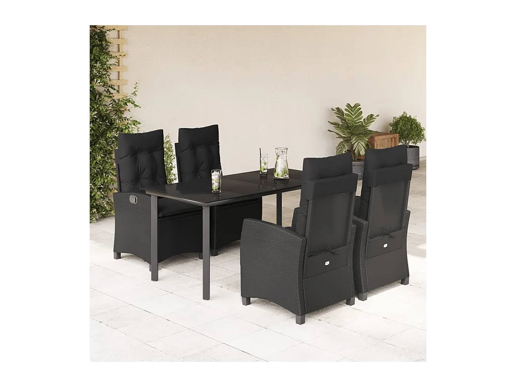 Set de muebles jardín 5 piezas con cojines ratán sintético negro