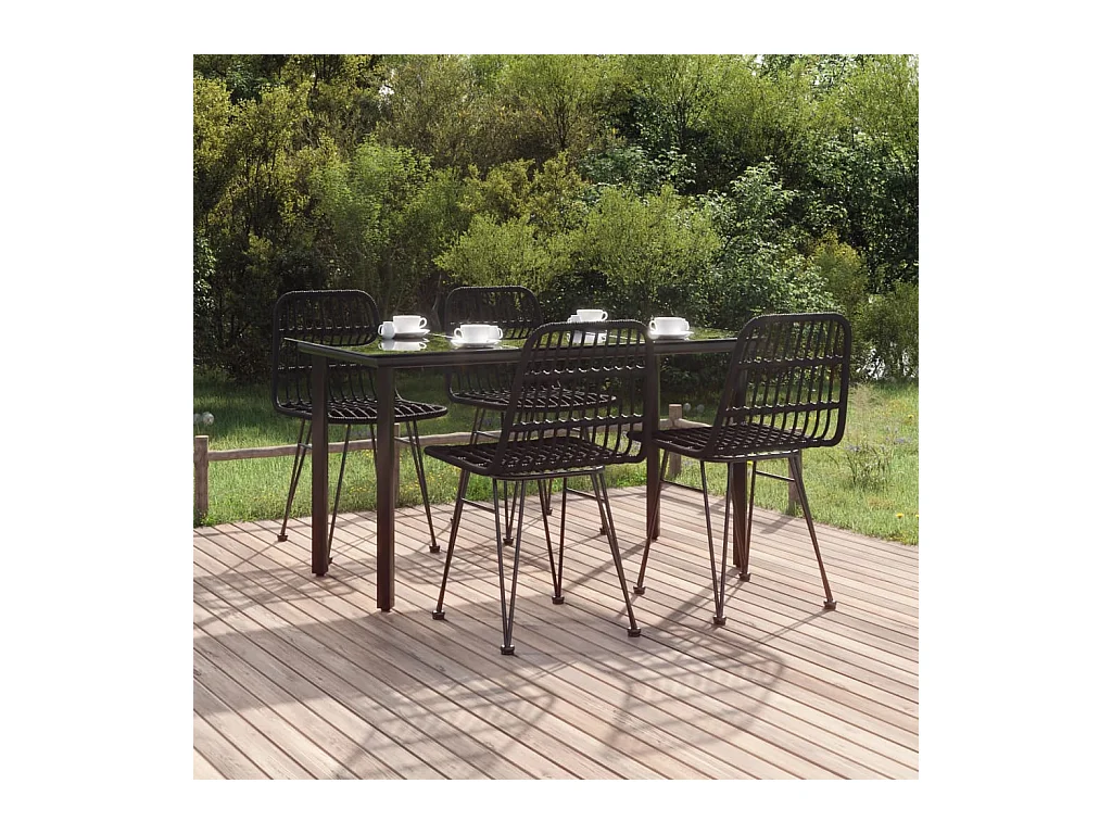 Mobilier à dîner de jardin 5 pièces Noir Résine tressée