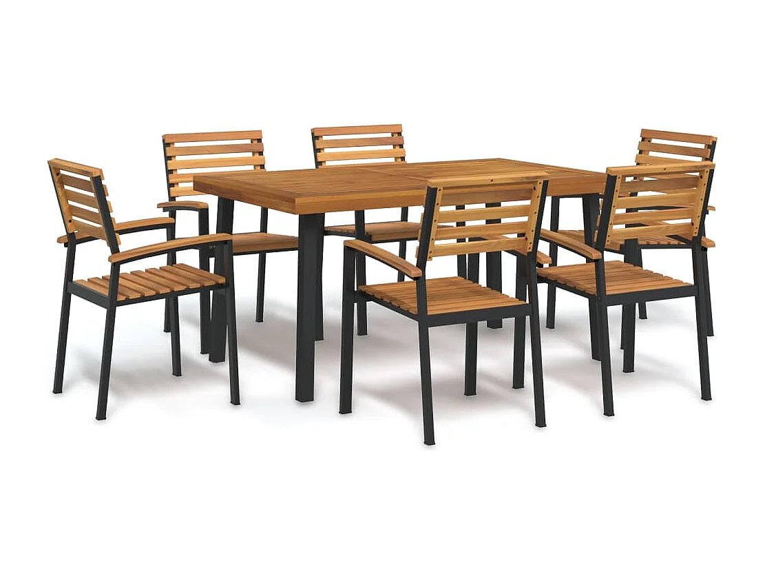 Juego de comedor de jardín 7 piezas madera maciza acacia y metal