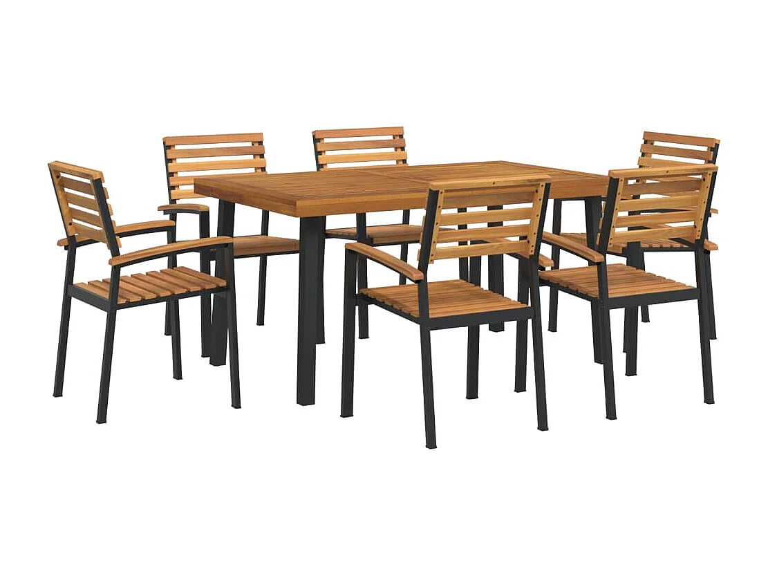 Juego de comedor de jardín 7 piezas madera maciza acacia y metal