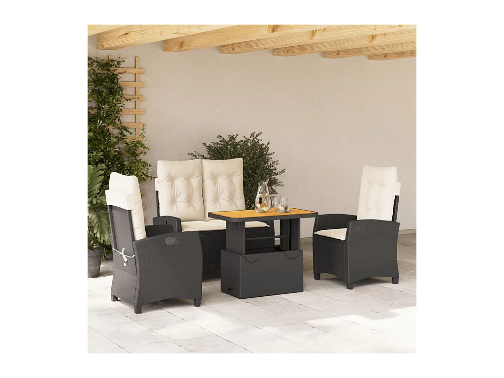 Ensemble à manger de jardin 4 pièces avec coussins noir