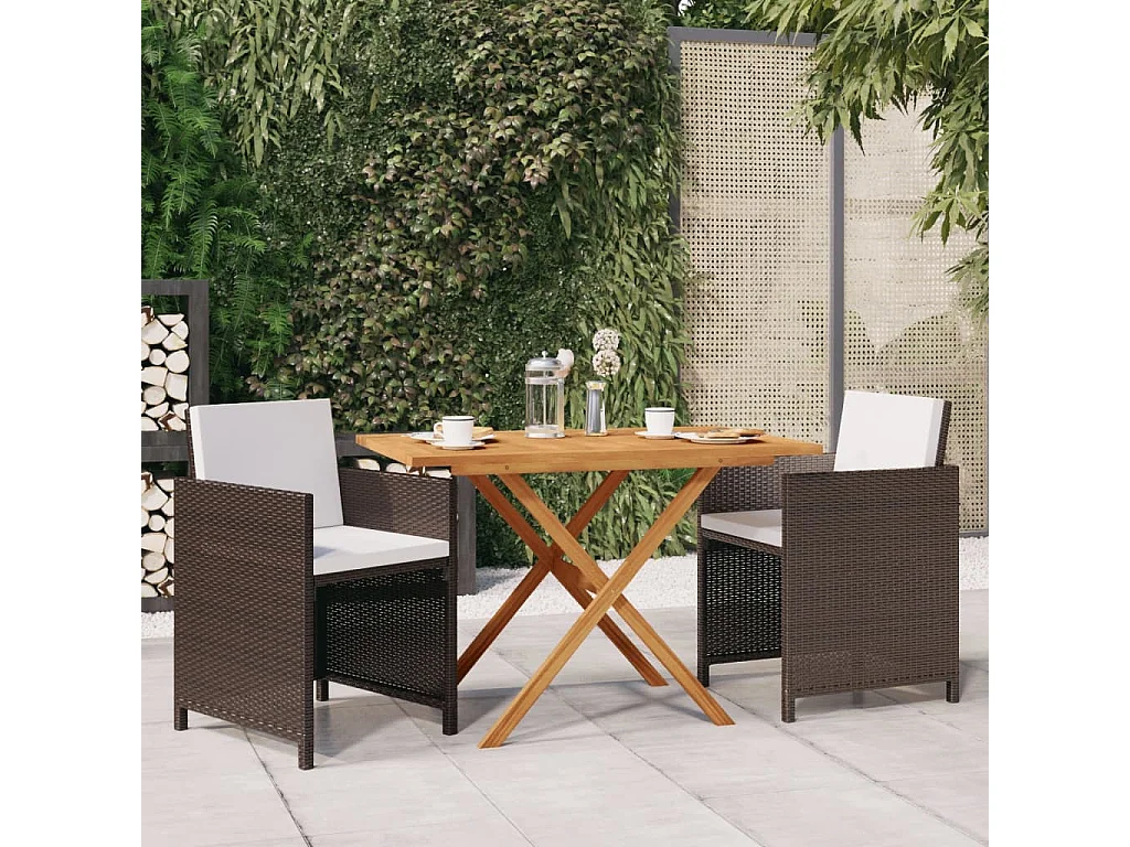 Meubles à dîner de jardin et coussins 3 pièces Marron