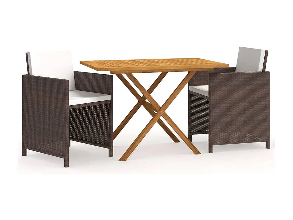 Meubles à dîner de jardin et coussins 3 pièces Marron